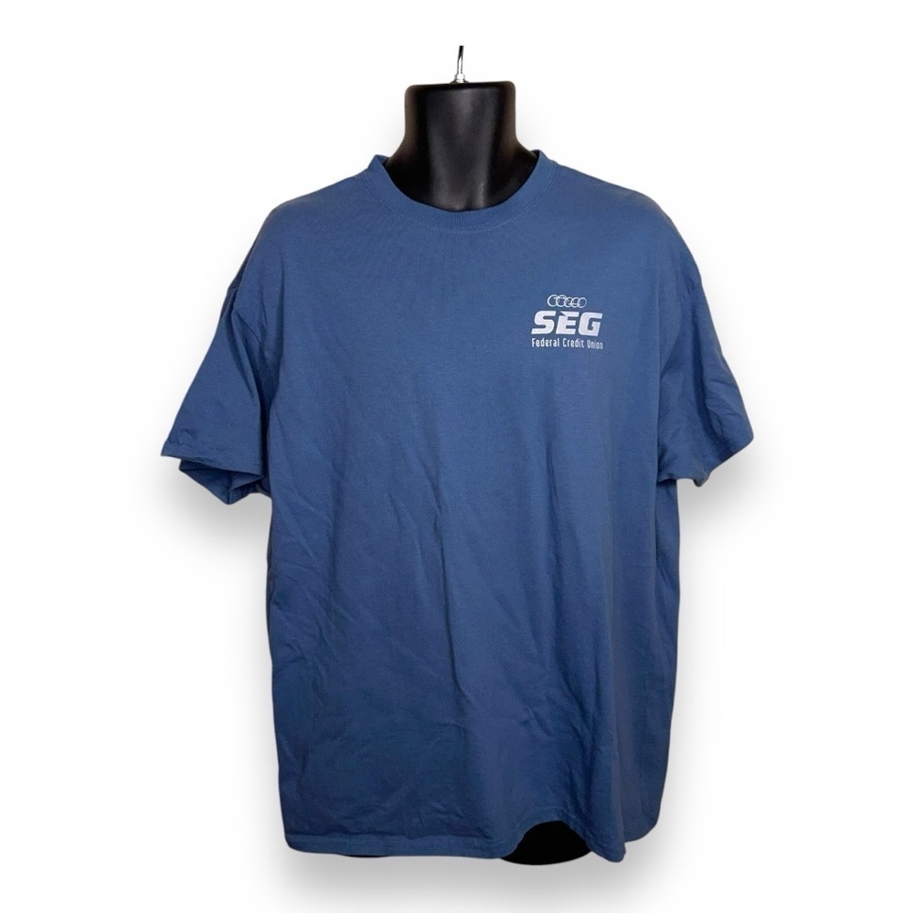 XL MENS CREDIT UNION TEE TSHIRT BLUISH GREY GRAY SHORT SLEEVE CASUAL